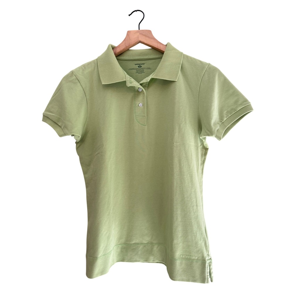 Patagonia Womens Organic Cotton Blend Short Sleeve Polo Shirt Light Green Size M